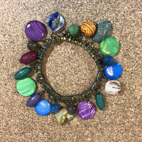 BoHo Colorful Multi Dangle Shells & Beads Bracelet - Picture 7 of 7